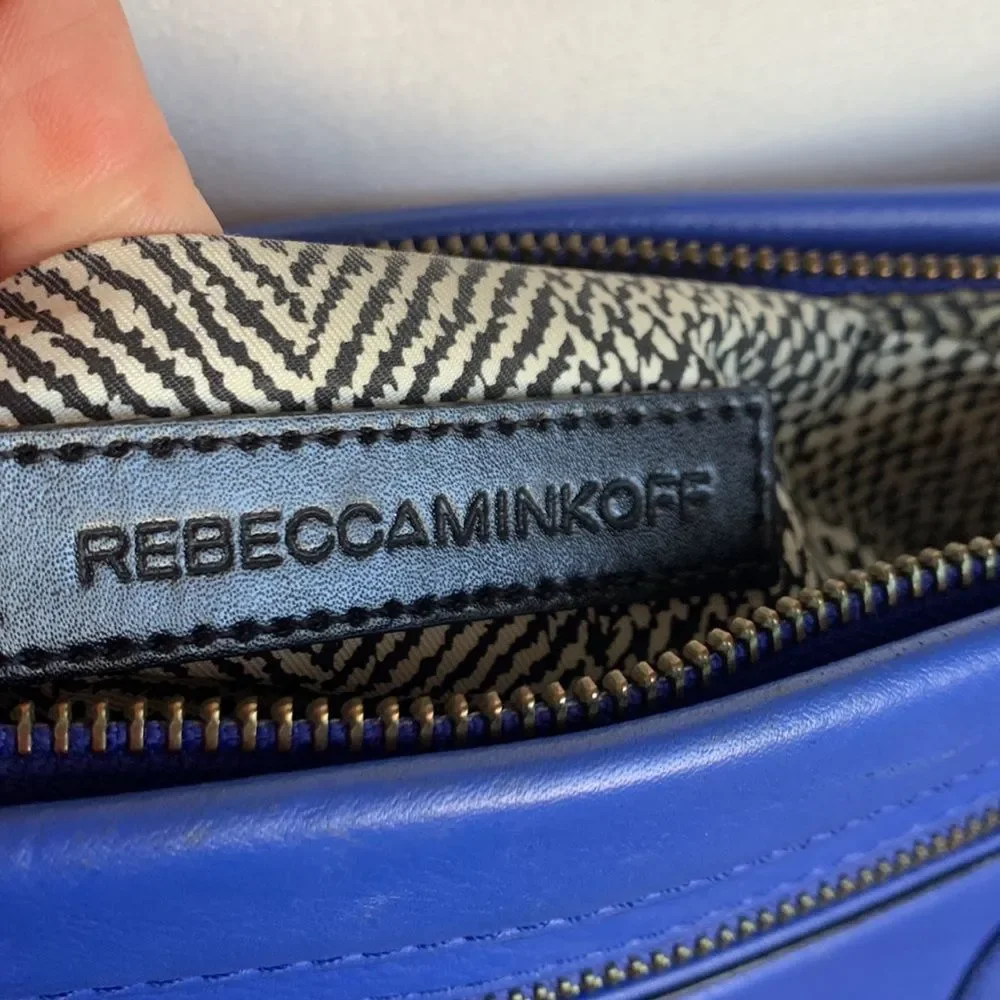 Rebecca Minkoff Purse Crossbody Bag Blue Leather Black Chain Small Medium Used - Picture 8 of 9